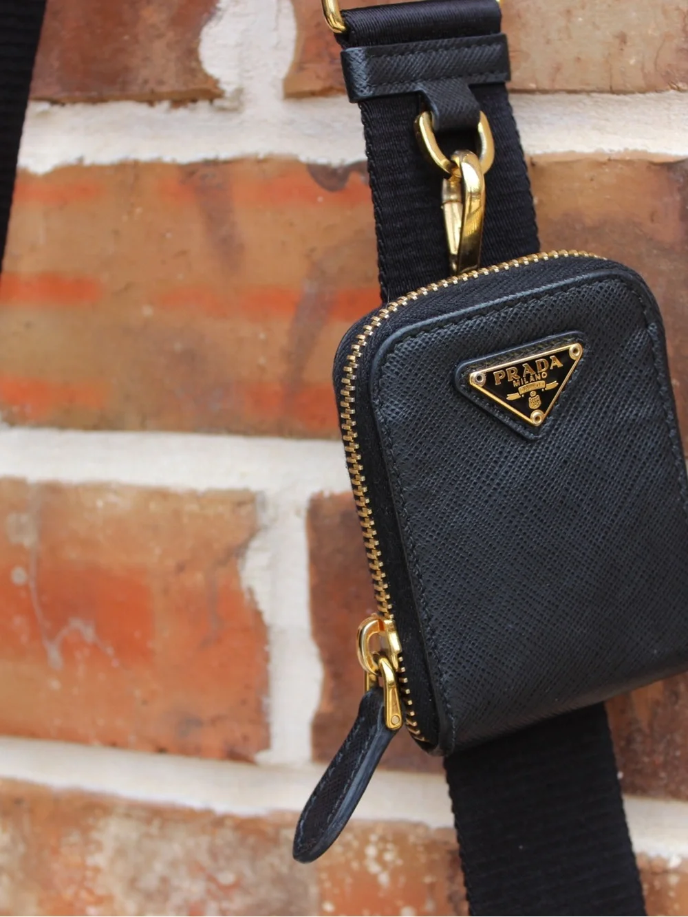 Prada Black Saffiano Leather Shoulder Bag with Gold Chain